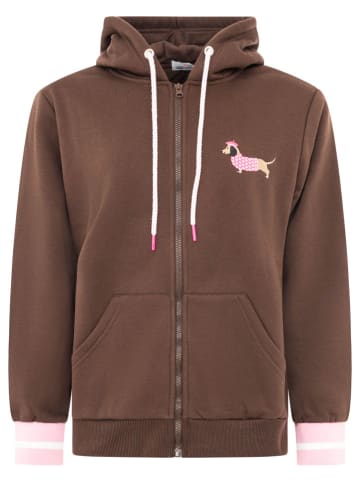 Zwillingsherz Sweatjacke "Très Bien" in Braun