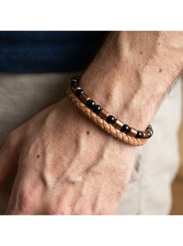 Nakkash Leder-Armband in Hellbraun/ Schwarz