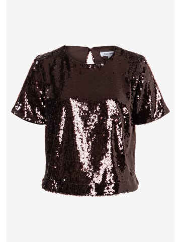 More & More Paillettenblouse donkerbruin