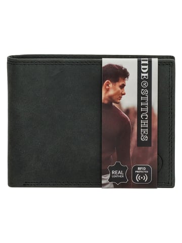 HIDE & STITCHES Leder-Geldbörse in Grün - (B)12 x (H)10,5 x (T)2 cm