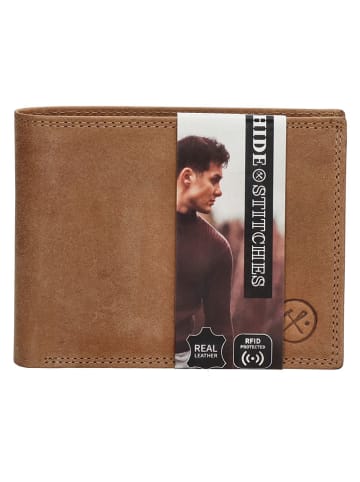 HIDE & STITCHES Leder-Geldbörse in Hellbraun - (B)12 x (H)10,5 x (T)2 cm