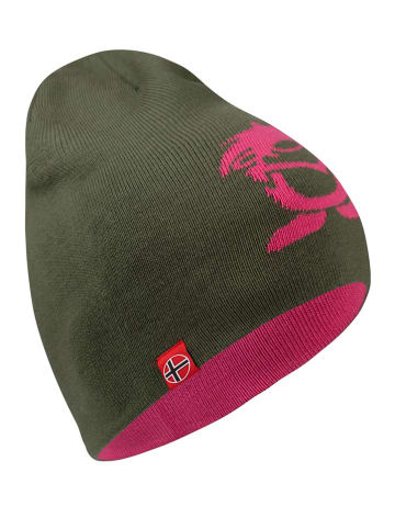 Trollkids Wende-Beanie "Troll" in Khaki/ Pink