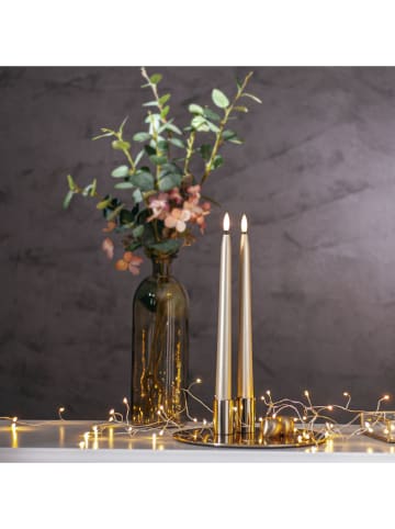 2-delige set: led-dinerkaarsen "Flamme Metal" goudkleurig - (H)28,5 x Ø 2,1 cm