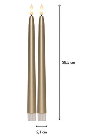 STAR Trading 2er-Set: LED-Stabkerze "Flamme Metal" in Gold - (H)28,5 x Ø 2,1 cm