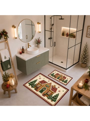 Conceptum Hypnose 2er-Set: Badvorleger in Creme/ Hellbraun/ Grün