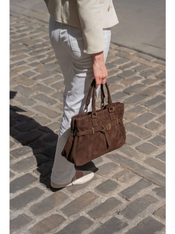 Leren handtas "NARA SUEDE" bruin/rood - (B)36 cm - (H)26 cm - (D)12,5 cm