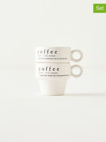 BELLA MAISON 2-delige set: espressokoppen "Coffeeaholic" wit/zwart - 105 ml