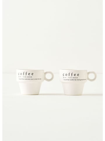 BELLA MAISON 2-delige set: espressokoppen "Coffeeaholic" wit/zwart - 105 ml