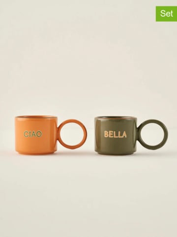 BELLA MAISON 2-delige set: koppen "Line" oranje/groen - 180 ml
