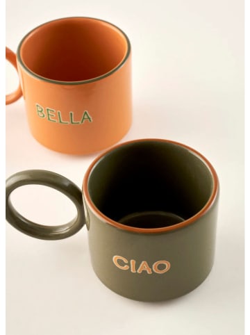 BELLA MAISON 2-delige set: koppen "Line" oranje/groen - 180 ml