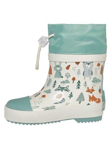 Playshoes Gummistiefel "Wald" in Creme/ Türkis