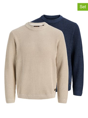 Jack & Jones 2er-Set: Pullover in Beige/ Dunkelblau