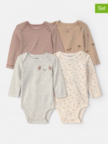 4-delige set: rompers beige/grijs