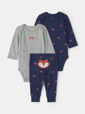 3tlg. Outfit in Dunkelblau/ Grau