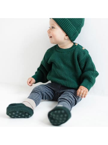Wollwalk-Babyschühchen in Dunkelgrün