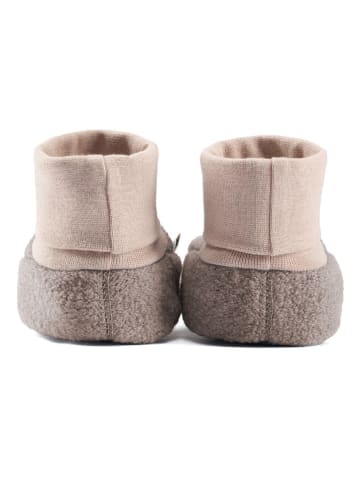Wollwalk-Krabbelschuhe "Elias" in Hellbraun/ Grau