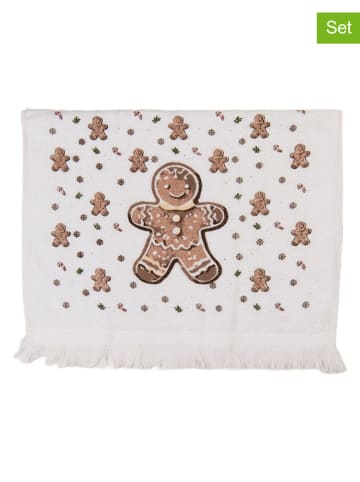 Clayre & Eef 2-delige set: gastendoeken wit/lichtbruin - (L)66 x (B)40 cm