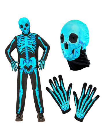 Widmann 4-częściowy kostium "NEON SKELETON FAST COSTUME" w kolorze turkusowo-czarnym