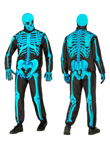 Widmann 4-częściowy kostium "NEON SKELETON FAST COSTUME" w kolorze czarno-turkusowym