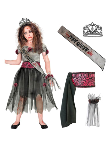 Widmann 5tlg. Kostüm "ZOMBIE PROM QUEEN" in Silber/ Schwarz