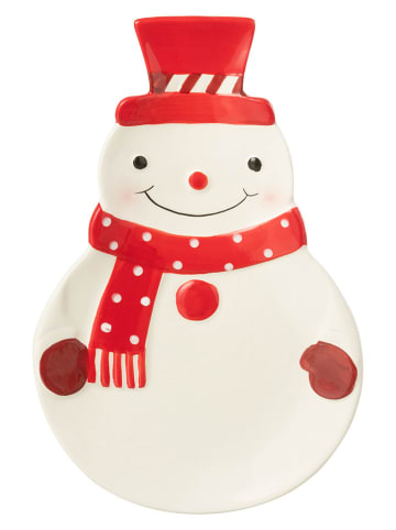 J Line Servierplatte "Schneemann" in Weiß/ Rot - (L)27 cm