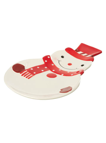 J Line Servierplatte "Schneemann" in Weiß/ Rot - (L)27 cm