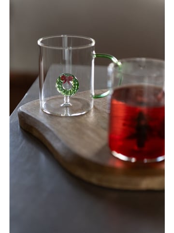 J Line 2-delige set: koppen transparant/groen/rood - 420 ml