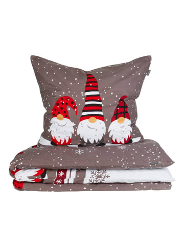 Fijnbiber beddengoedset "Wichtel" grijs/rood