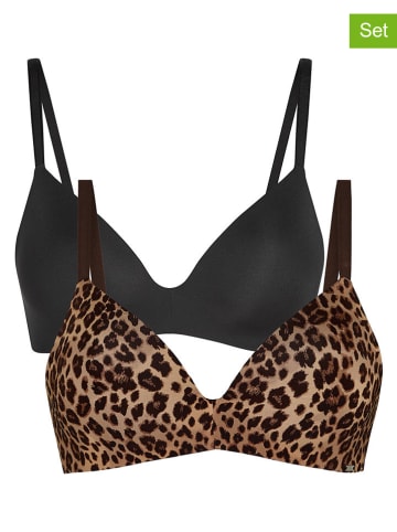 Hunkemöller 2er-Set: Bügellose-BHs "Mona" in Schwarz/ Hellbraun
