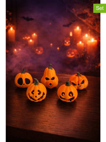Allure 5-delige set: kaarshouder "Jack-o Pumpkin" oranje - (H)5 cm