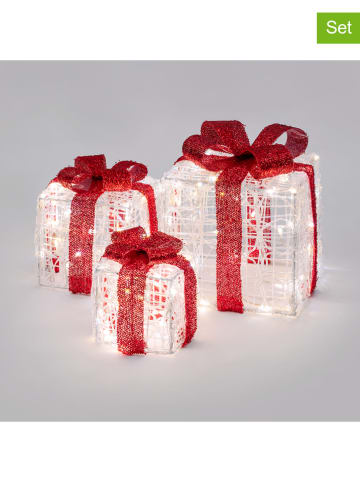 Lampy dekoracyjne (3 szt.) "Gifts" w kolorze czerwono-białym
