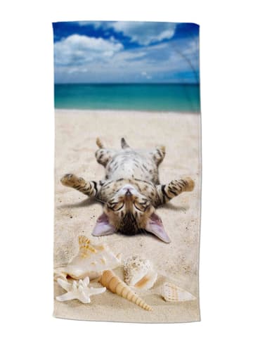 Ręcznik plażowy "Beachcat" w kolorze beżowo-niebieskim