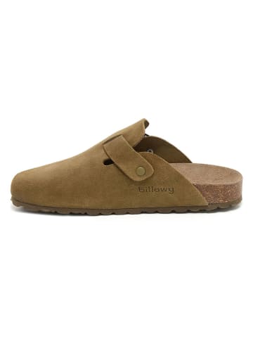 billowy Leder-Clogs in Oliv