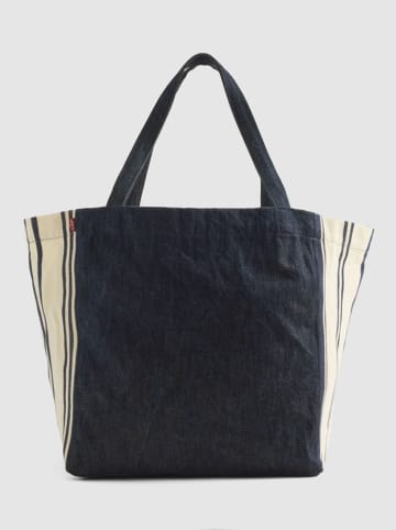 Shopper bag "Blanca" w kolorze granatowo-kremowym - 60 x 36 x 26 cm