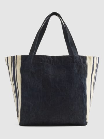 Shopper bag "Blanca" w kolorze granatowo-kremowym - 60 x 36 x 26 cm