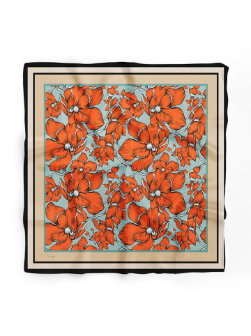 Chusta w kolorze pomarańczowo-turkusowo-beżowym - 70 x 70 cm