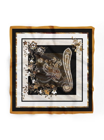 Chusta w kolorze pomarańczowo-kremowo-czarnym - 90 x 90 cm