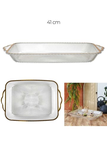 Serviertablett in Transparent/ Gold - (L)41 x (B)28 cm