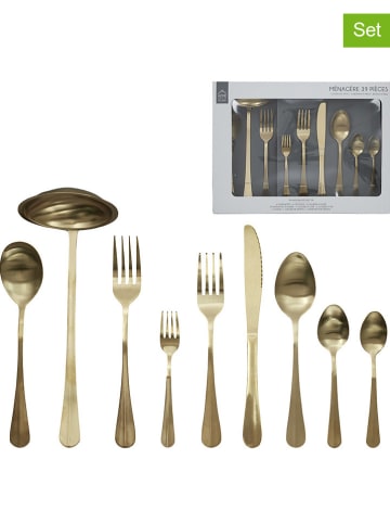 39tlg. Gebürstetes Edelstahl-Besteckset in Gold