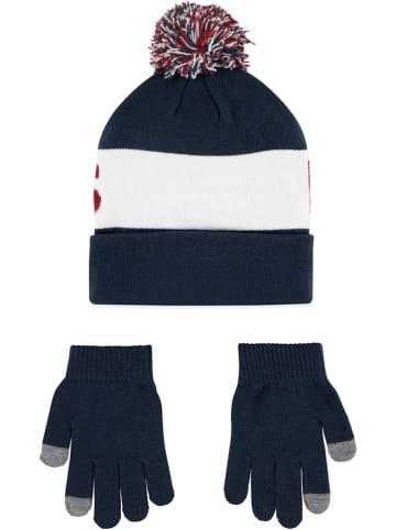 2-delige set: muts en handschoenen donkerblauw/wit