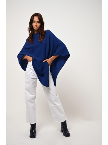 Kasjmieren poncho "Carra" blauw