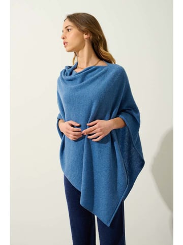 Kasjmieren poncho "Carra" blauw