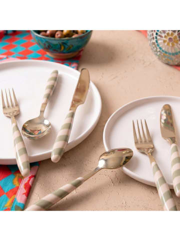 36tlg. Besteck-Set in Beige/ Grün/ Gold