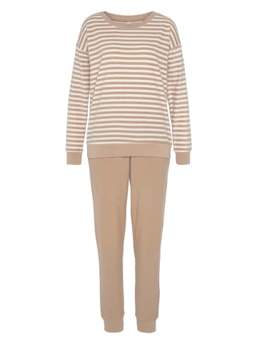 Pyjama lichtbruin/wit