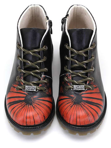 Ankle-Boots in Dunkelblau/ Rot