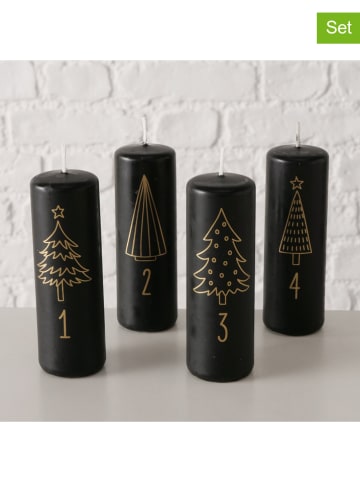 4er-Set: Stumpenkerzen "Advent" in Schwarz - (H)12 cm