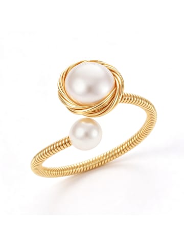 Pierres de Jade Vergulde ring met parels