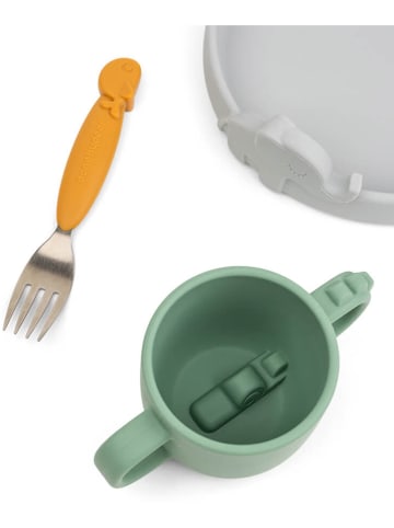 3-delige eetleerset "Deer friends" groen/mosterdgeel/grijs