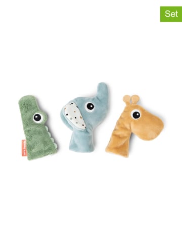 3-delige set: handpoppen "Deer Friends" lichtblauw/groen/geel - vanaf 3 jaar