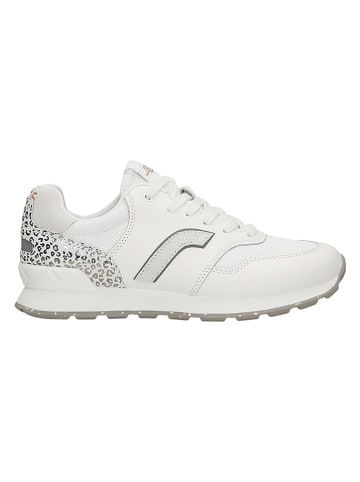 Skórzane sneakersy w kolorze srebrno-białym